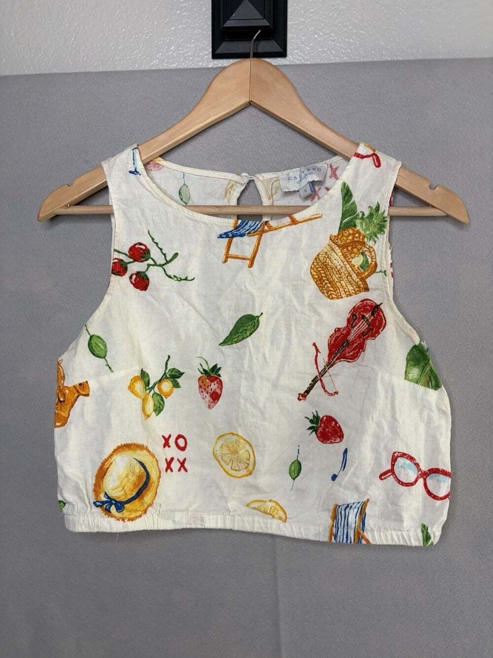 Calypso St Barth Troical Italian Vacation Linen Blend Crop Tank Top Size Small